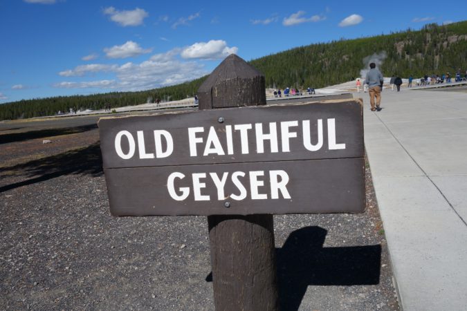 Old Faithful Geyser sign yellowstone national park